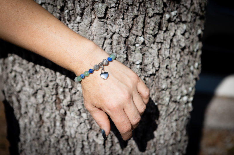 sodalite aventurine labradorite healing bracelet for cremation ash being worn